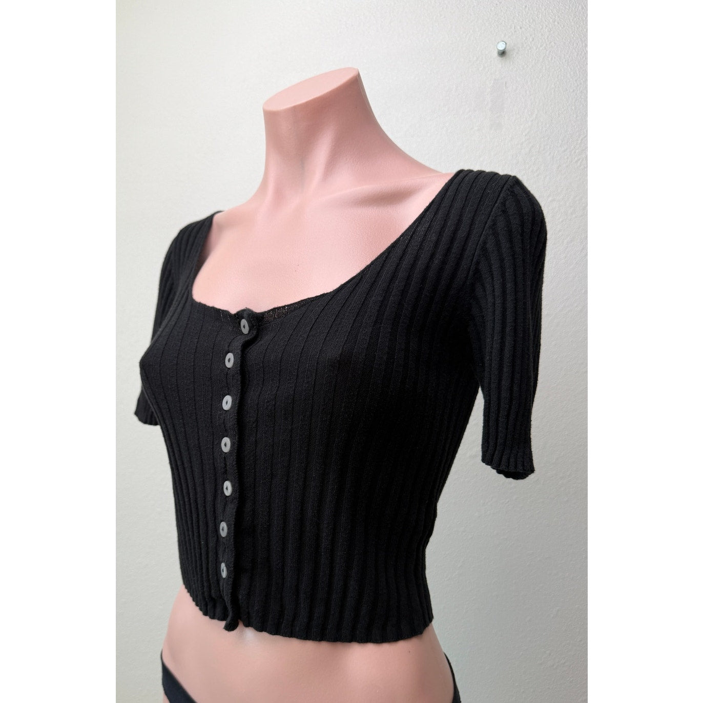 Free People Little Cutie Black Ribbed Cardigan US S