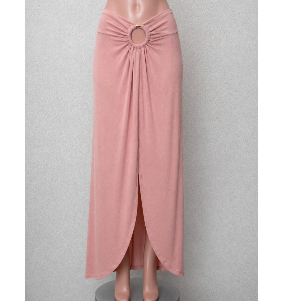 NWT Topshop Peachy Gather Maxi Skirt Bamboo O-Ring Slit Front Smocked Back 4 / 6
