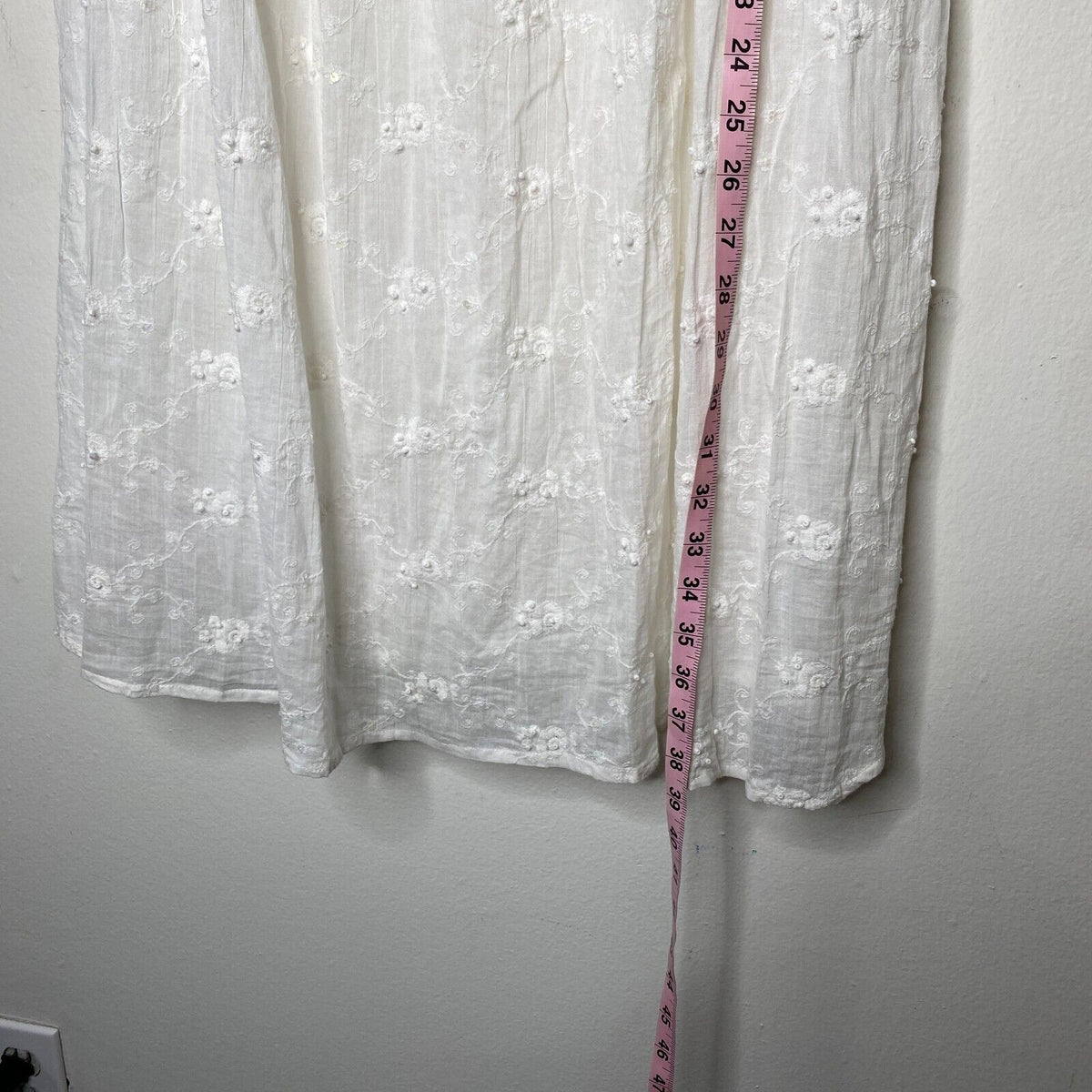 Antica Sartoria Gauze and Crochet Beaded Half Button White Dress 3/4 Sleeves S