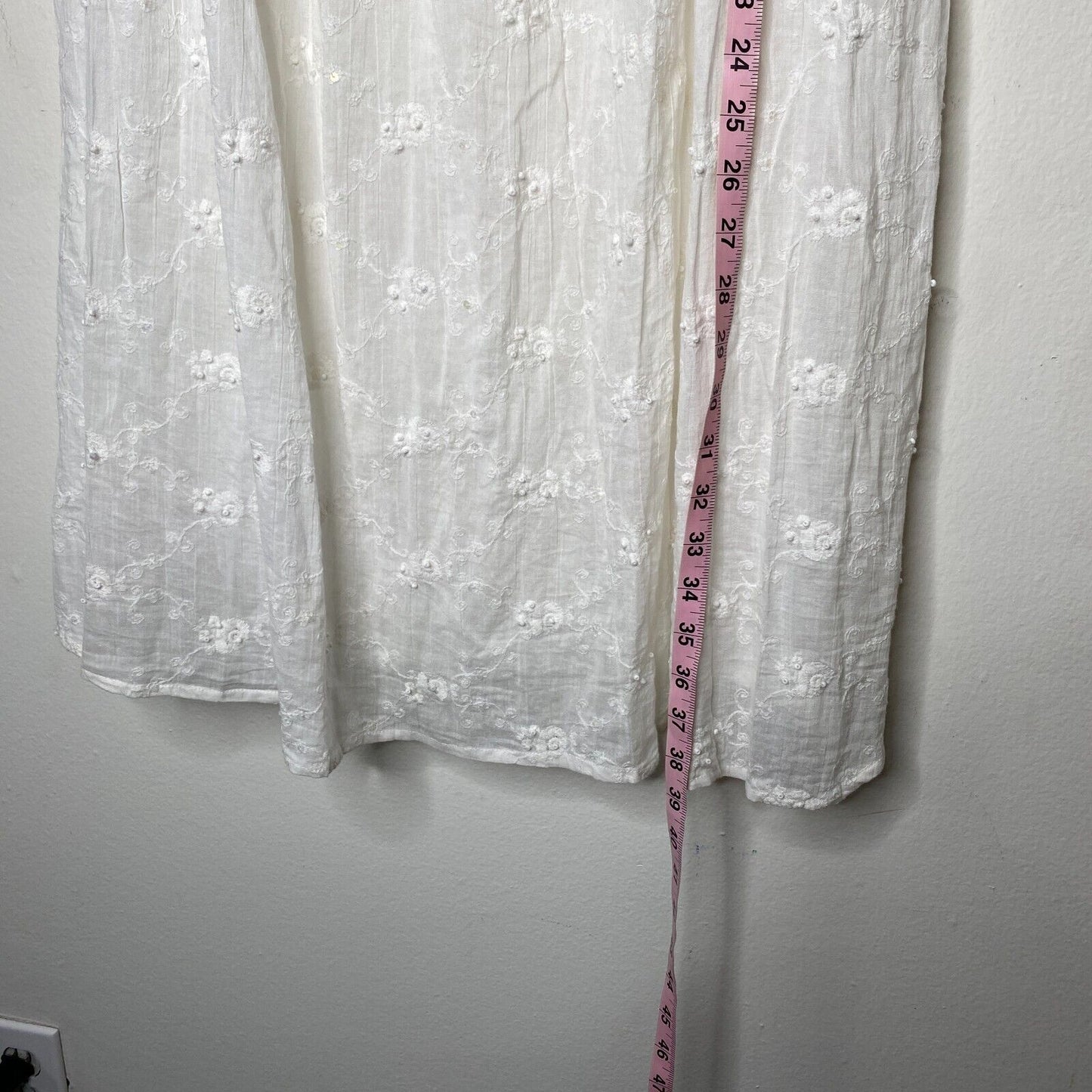 Antica Sartoria Gauze and Crochet Beaded Half Button White Dress 3/4 Sleeves S