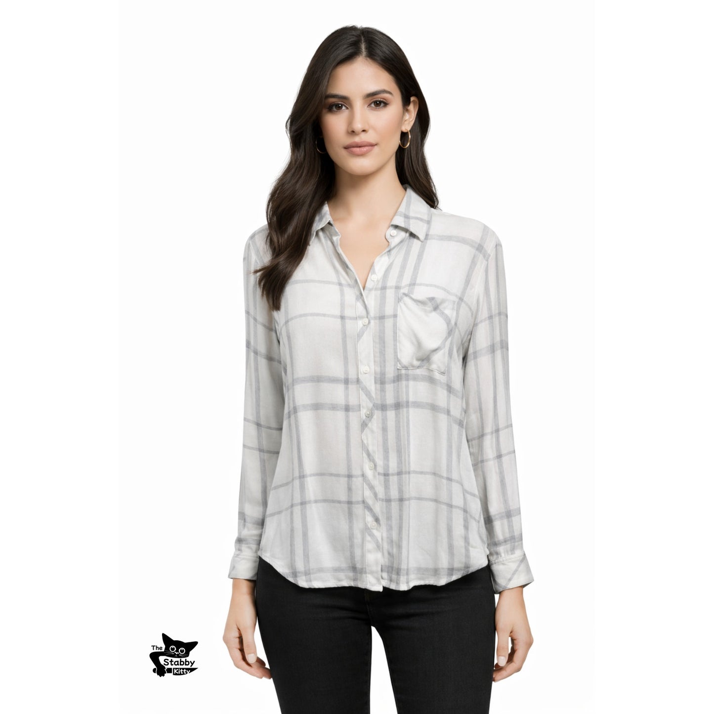 Rails Hunter Shirt White Fog Gray Plaid Button Front US S