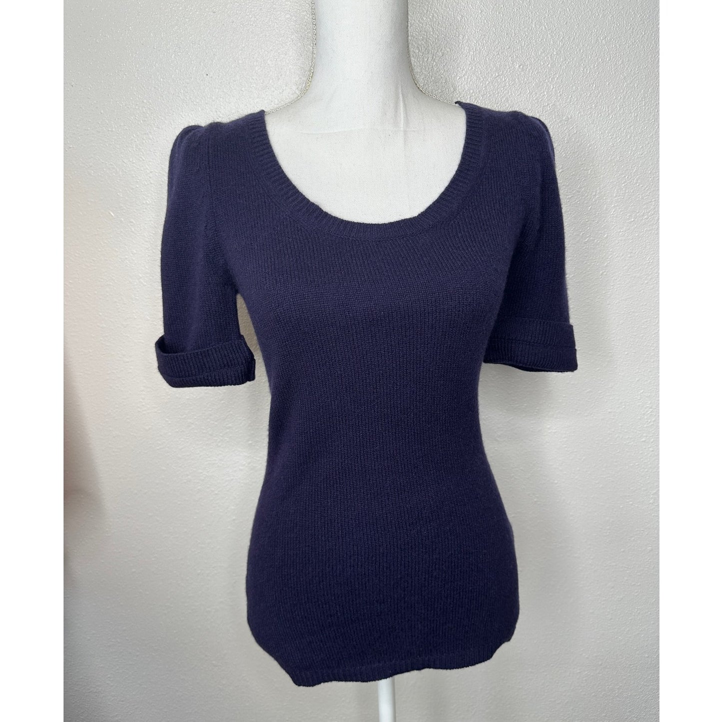 Burberry Dark Purple Round Neck Short Cuffed Sleeves Button Neck Sweater S