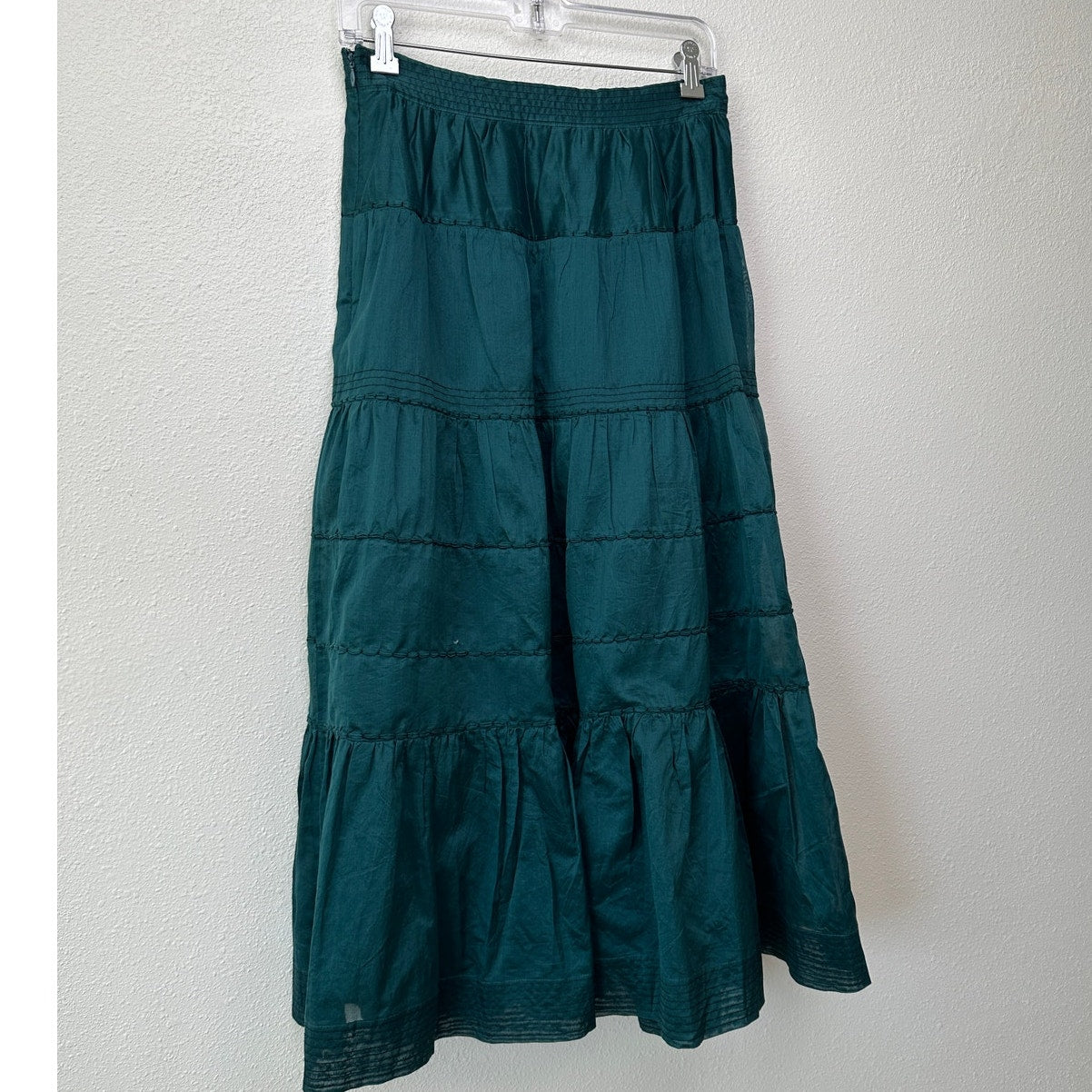 Ulla Johnson emerald green tiered prairie skirt women’s 6 silk-cotton lined