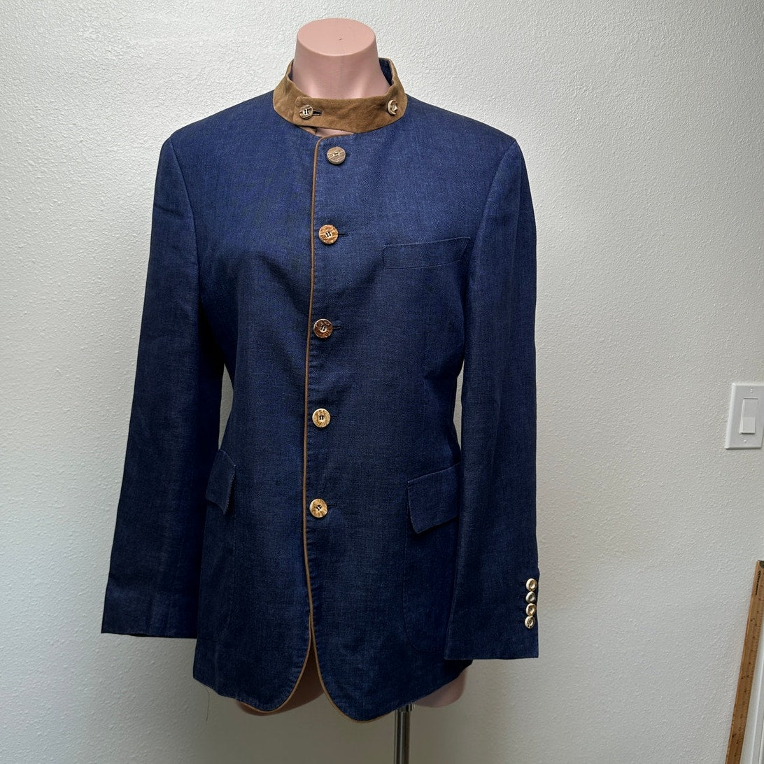 Windsor Men’s Stand-Collar Blue Blazer US 34 (EU 44) Suede Trim