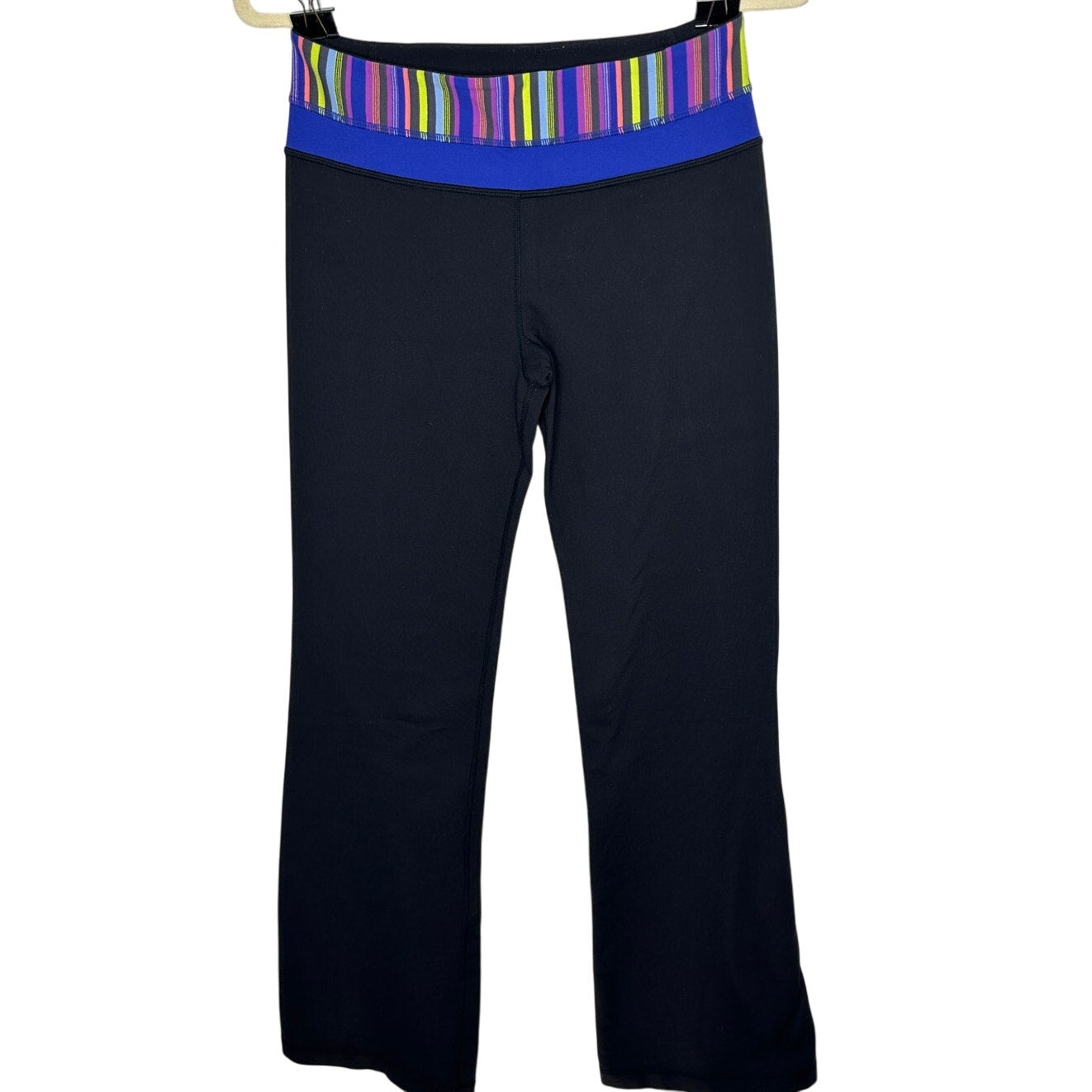 Lululemon Black Groove Flair Pant Multi Color Stripe Waistband Flare Leg 6