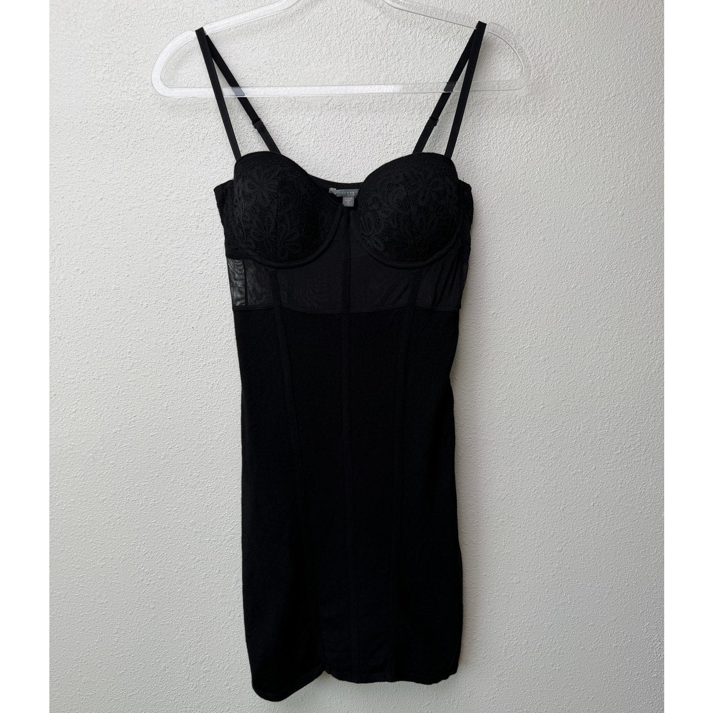 GUESS Black Lace Bodycon Mini Dress Sheer Mesh Corset Size S