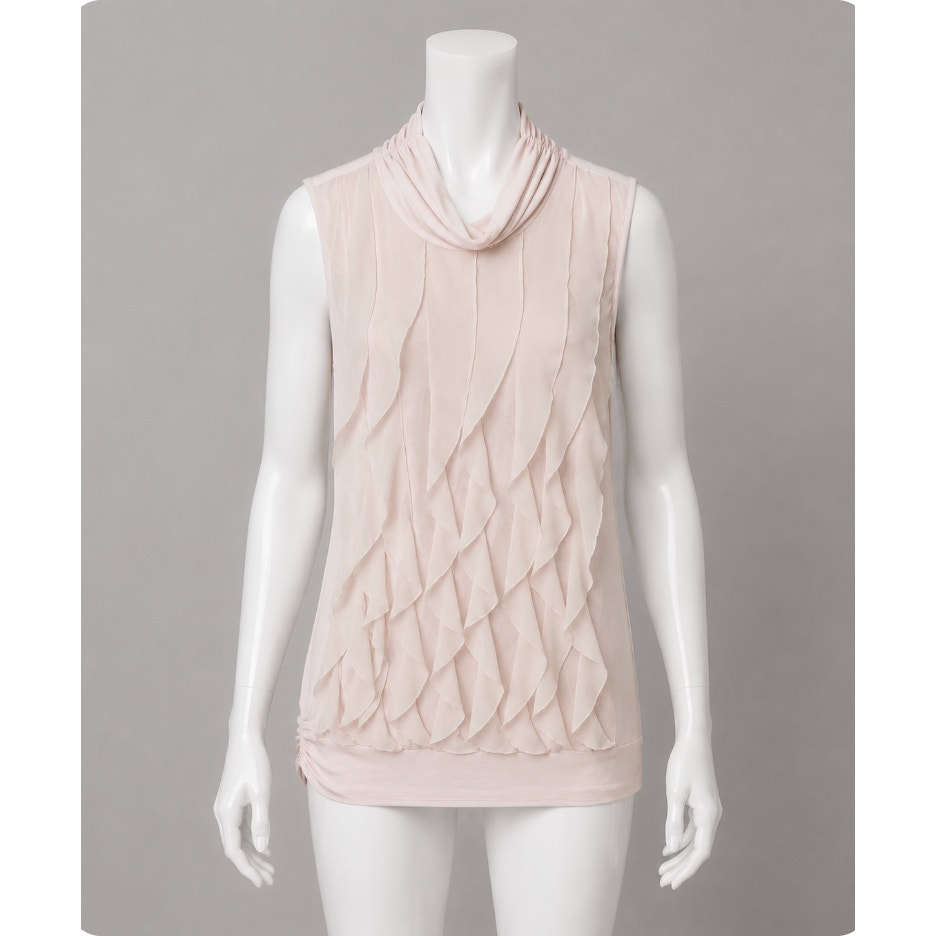 Kenar Blush Light Pink Sleeveless Victorian Ruffle Front Mock Neck Blouse Small