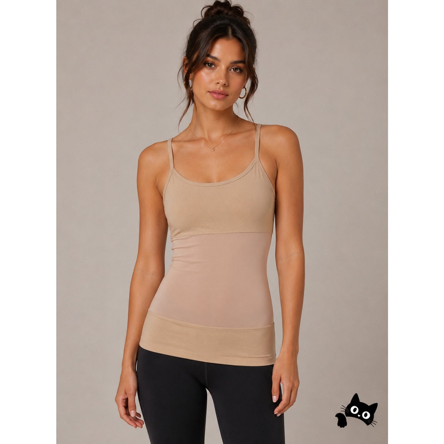 Yummie Tummie Boyfriend Tan Spaghetti Strap 3-Panel Shaping Tank Scoop Top Med