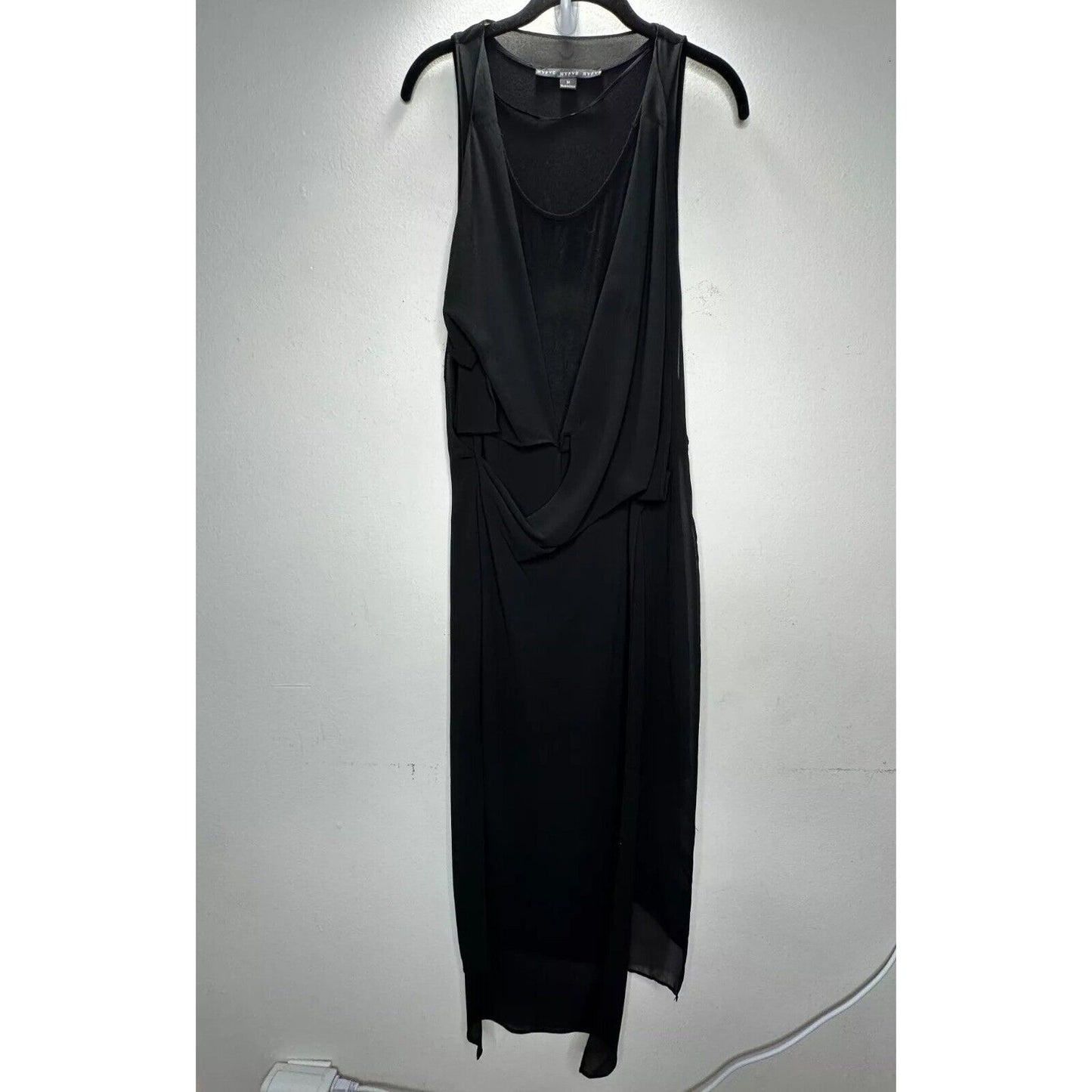 Hyfve Black Draped Sleeveless Faux Wrap Midi Dress Med