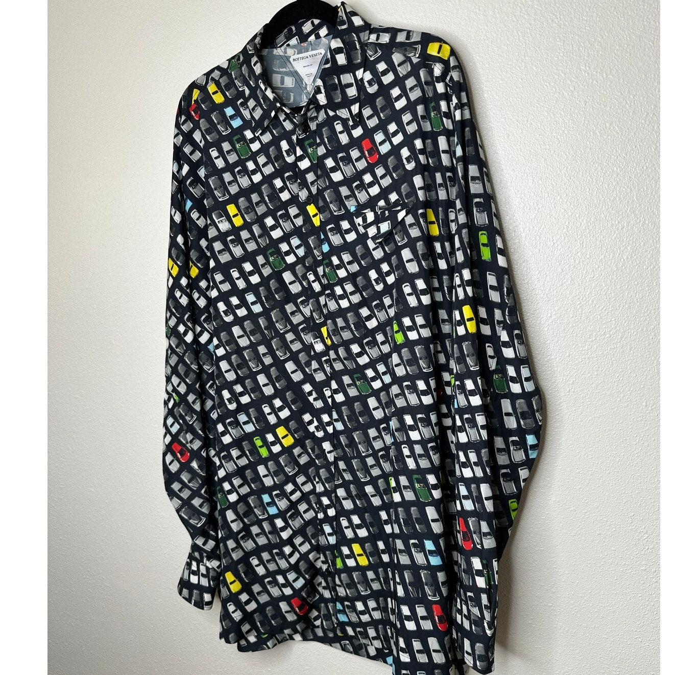 Bottega Veneta Black Car Print Long Sleeve Button Shirt Tunic 54 / L