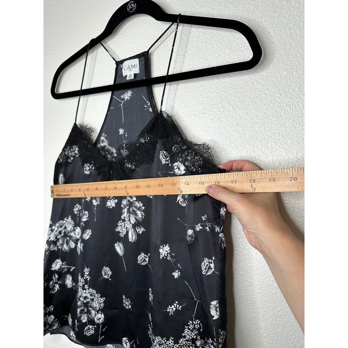 Cami NYC Black White Floral Lace Trim Silk Racer Cami Tank Top XS