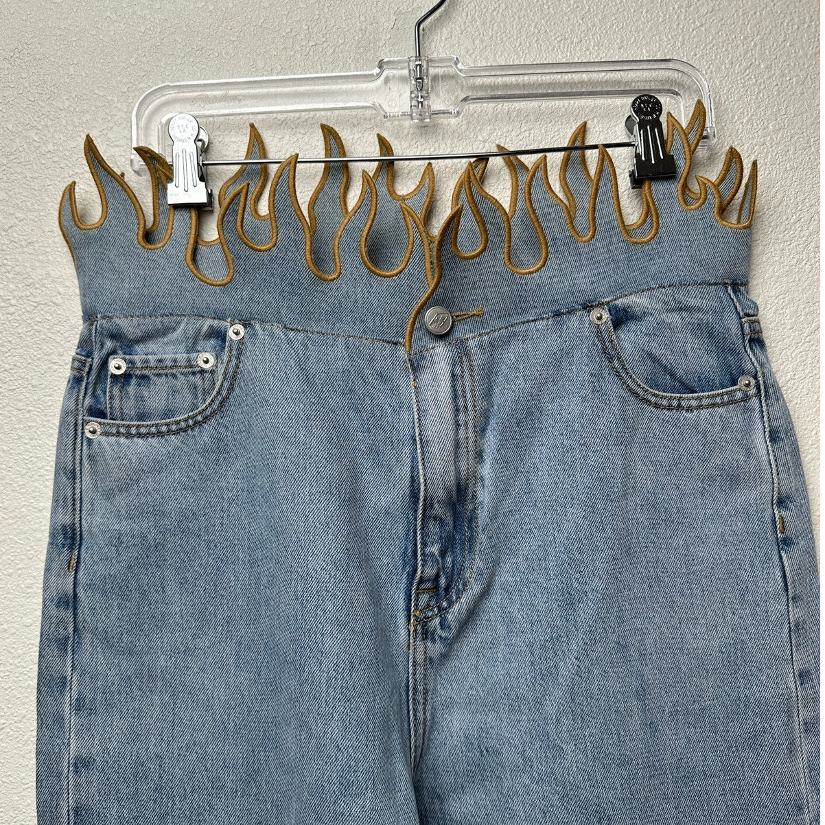NWOT FUCKBOY MENTALITY Hot Flame Day Jeans Light Wash Gold Mens 36x32