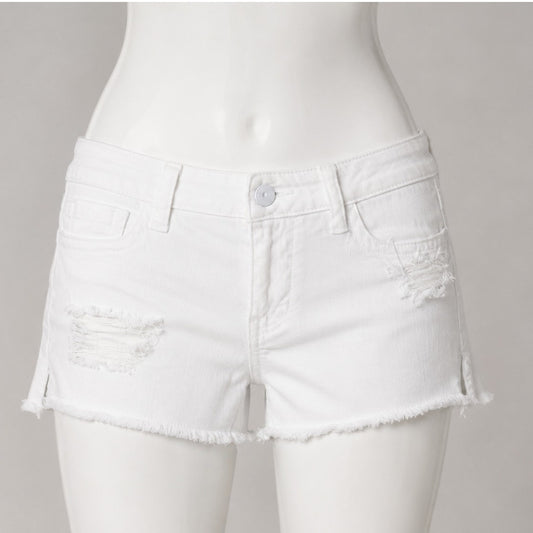 Adore Your Denim SPJ White Distress Denim Jean Shorts Raw Edge