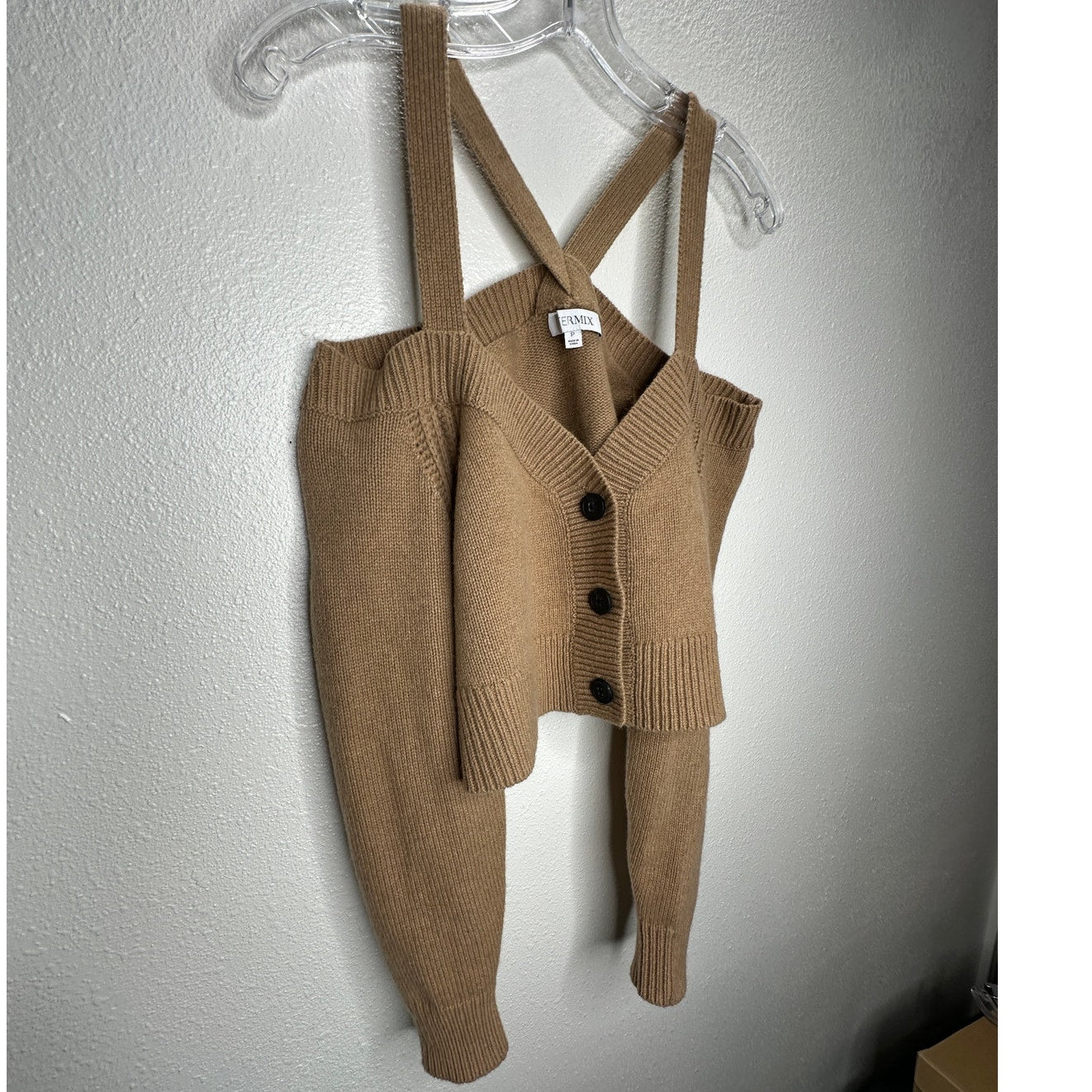 Intermix Beige Rumi Cold Shoulder V-Neck Button Cardigan P