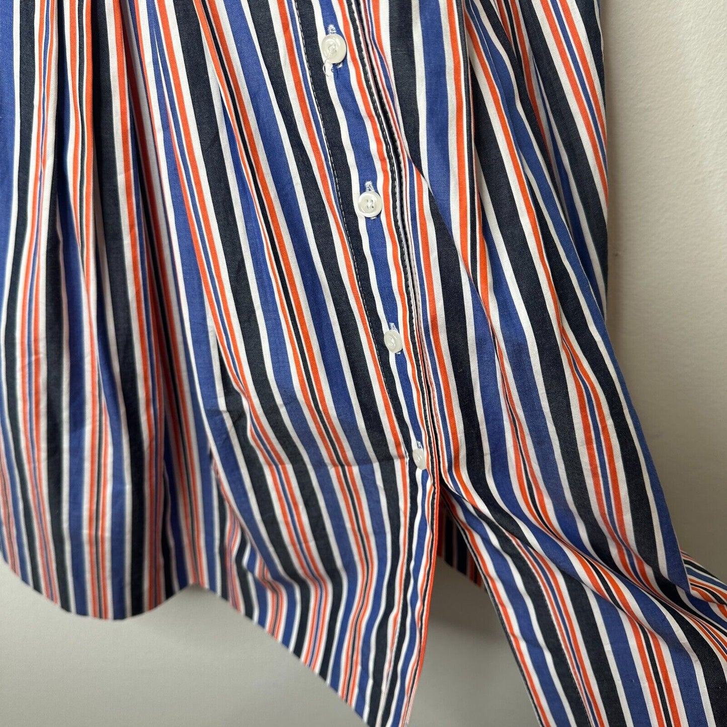 Zachary's Smile Blue White Orange Stripe Spaghetti Strap Button Sun Dress 6