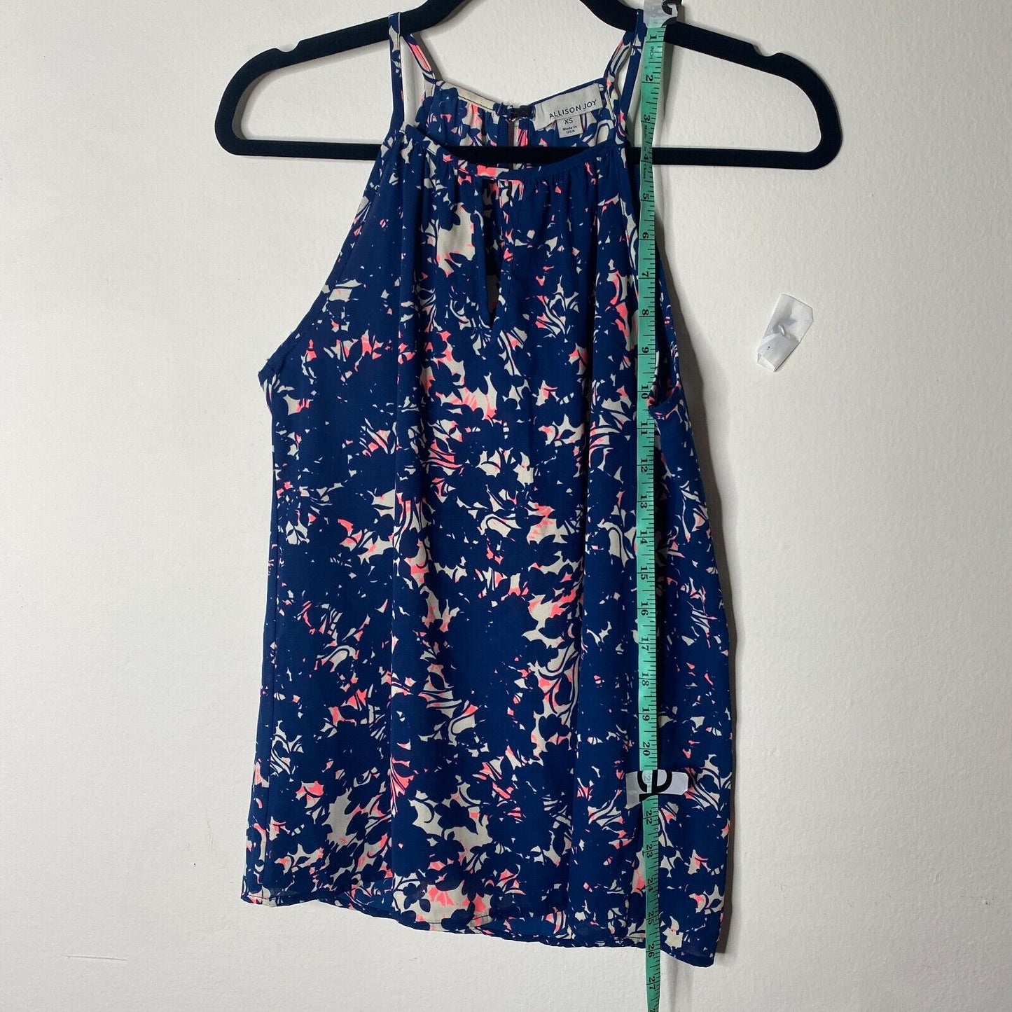 Allison Joy Cassidy Tank Navy Pink Keyhole VNeck Sleeveless Back Button XS