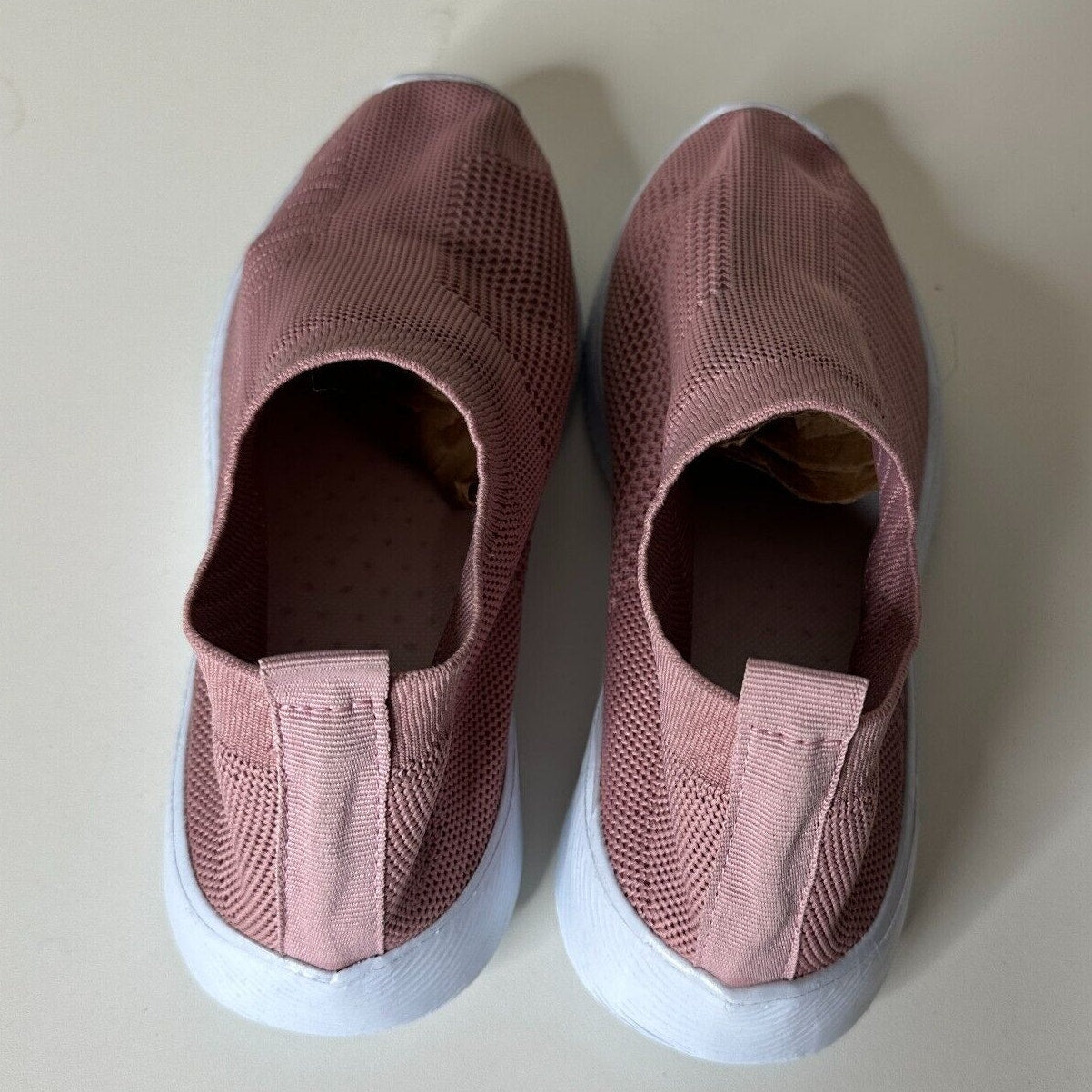 Blush Mauve Pink Canvas Weave Design Square Toe Slip-On Sneakers White Bottoms 7