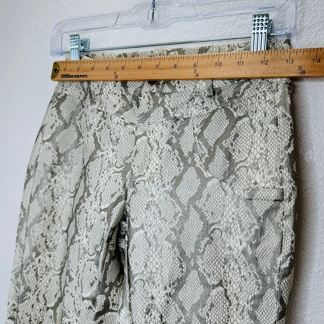 Caribbean Queen Cream & Silver Metallic Snake Print Front Zip Skinny Jegging S