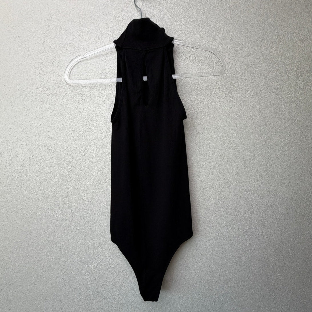 Free People Intimately Black Mock Neck Keyhole Back Bodysuit