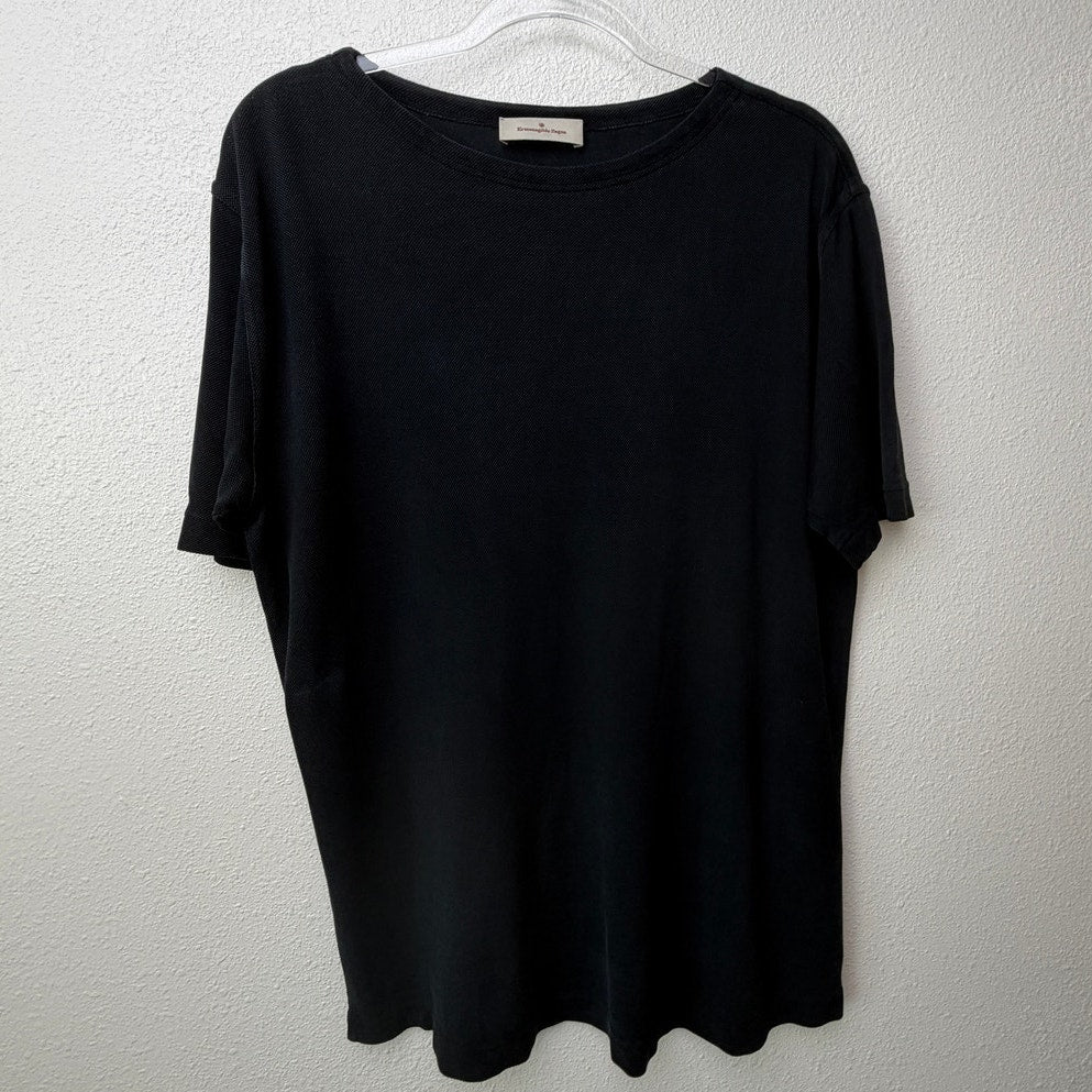 Zegna Washed Charcoal Black Silk Knit Crew Neck Shirt Men’s L