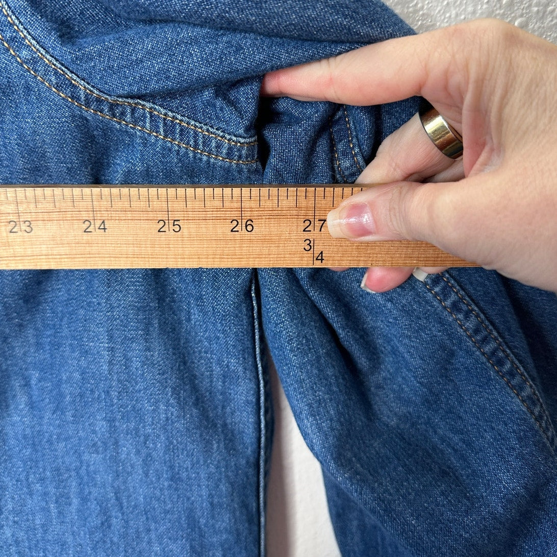 Versace Blue Denim Long Sleeve Pearl Snap Yellow Versace Logo Shirt 41 / Medium