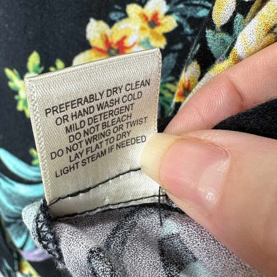 Lovestitch Black Teal Yellow Multi Color Short Sleeve Collared Button Hawaiian Shirt L