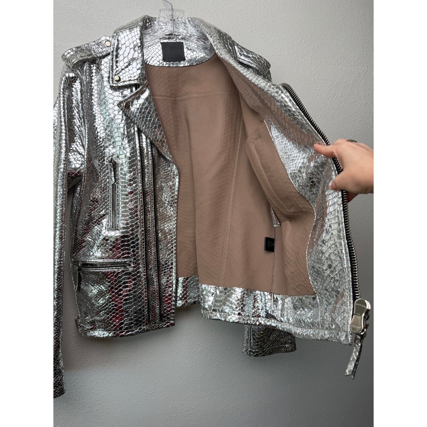 Giuseppe Zanotti Silver Python Moto Jacket Women's L