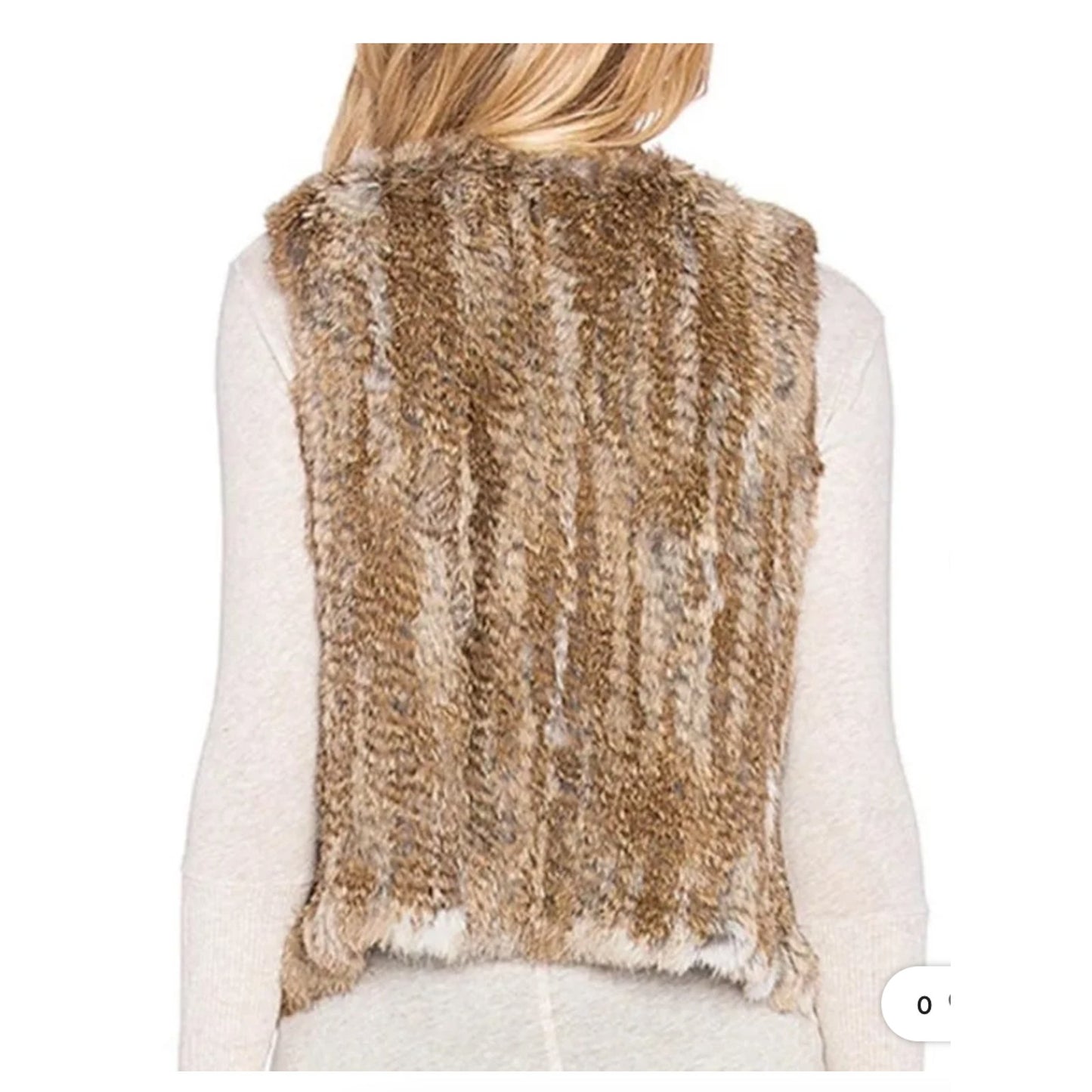 525 America Soft Luxe Genuine Rabbit Fur Sleeveless Open Vest Brown Cream Medium