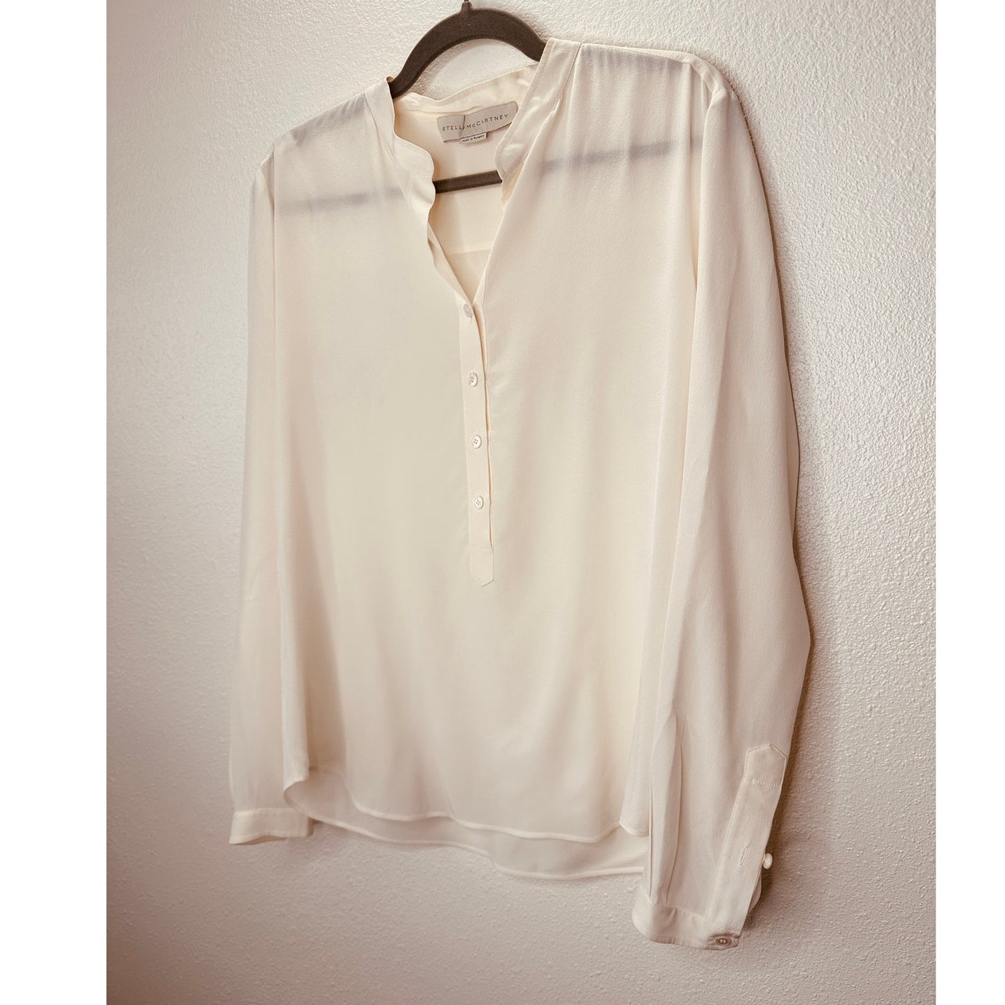 Stella McCartney Eva Cream Silk 3/4 Button Mandarin Collar Blouse 42 / M
