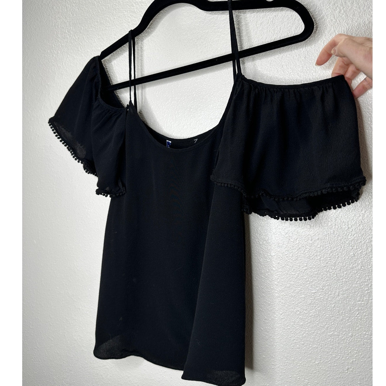 Rebecca Minkoff Aida Black Cold Shoulder Spaghetti Strap Blouse Top Small