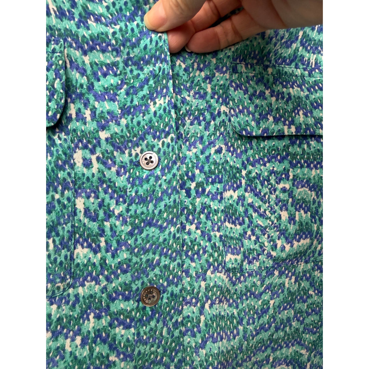 Equipment Blue Green Silk Print Shirt Women S
