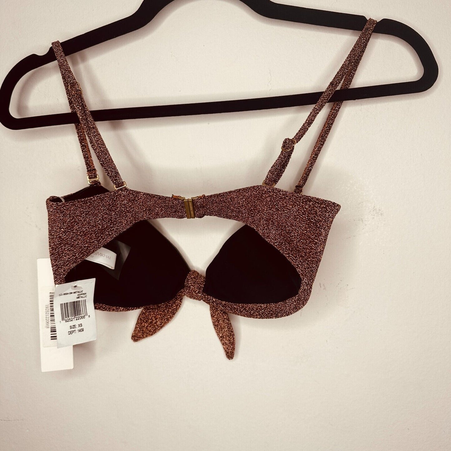 NWT Jonathan Simkhai Katrine Copper Shimmer Bikini Top Tie-Front Bandeau XS