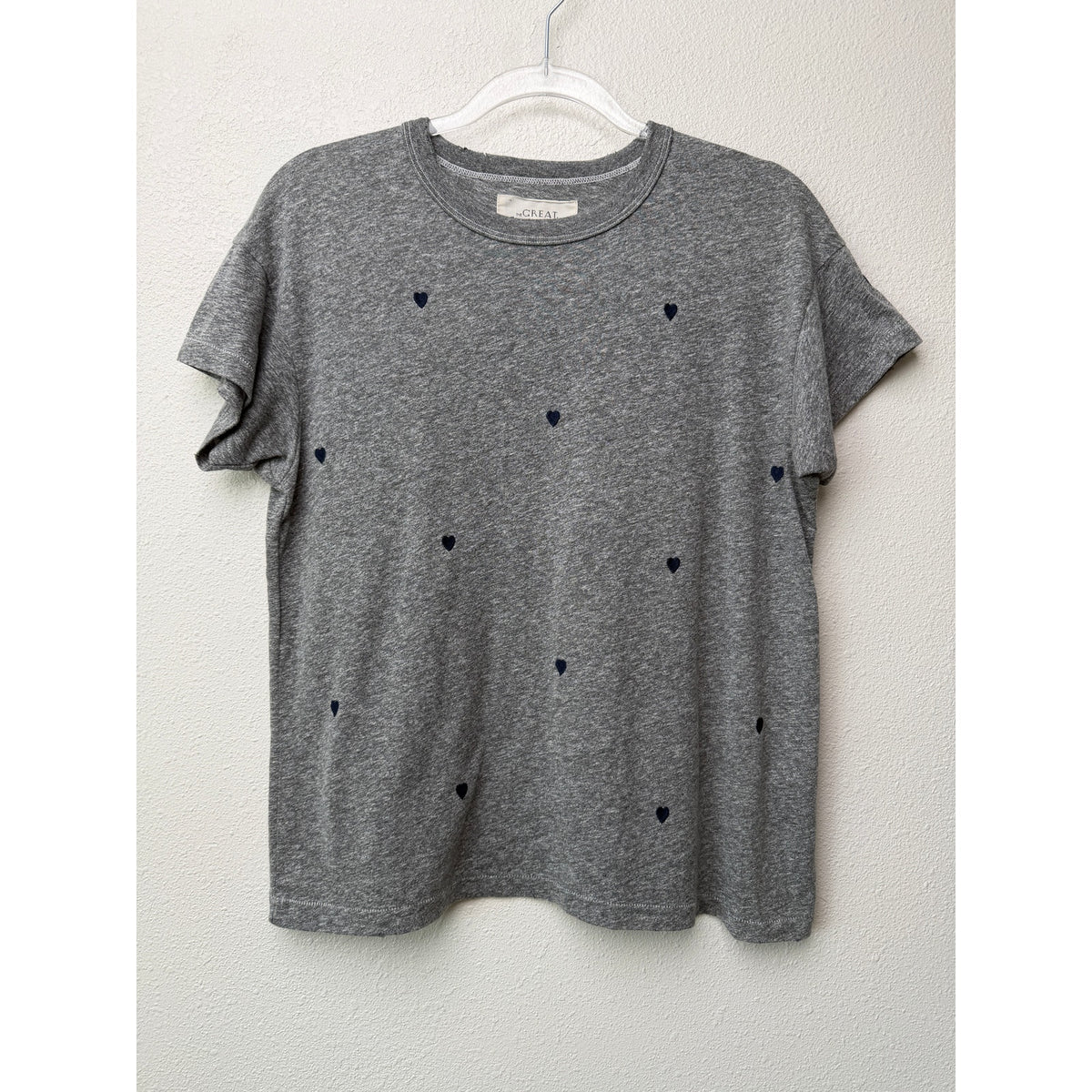THE GREAT Gray Navy Heart Print T Shirt Women Size 0