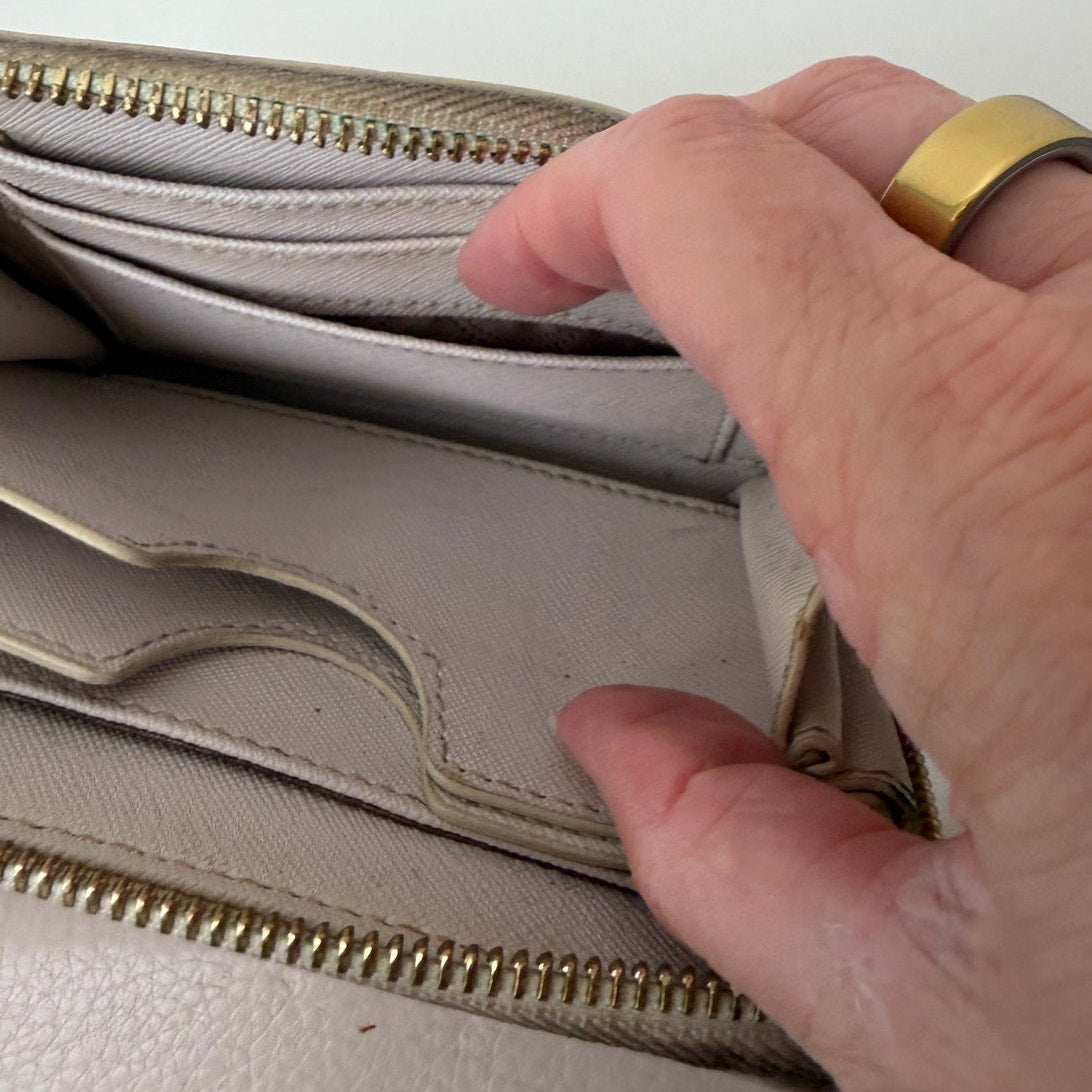 Michael Kors Set of 2 Cream Beige Signature Logo Zip Wallets
