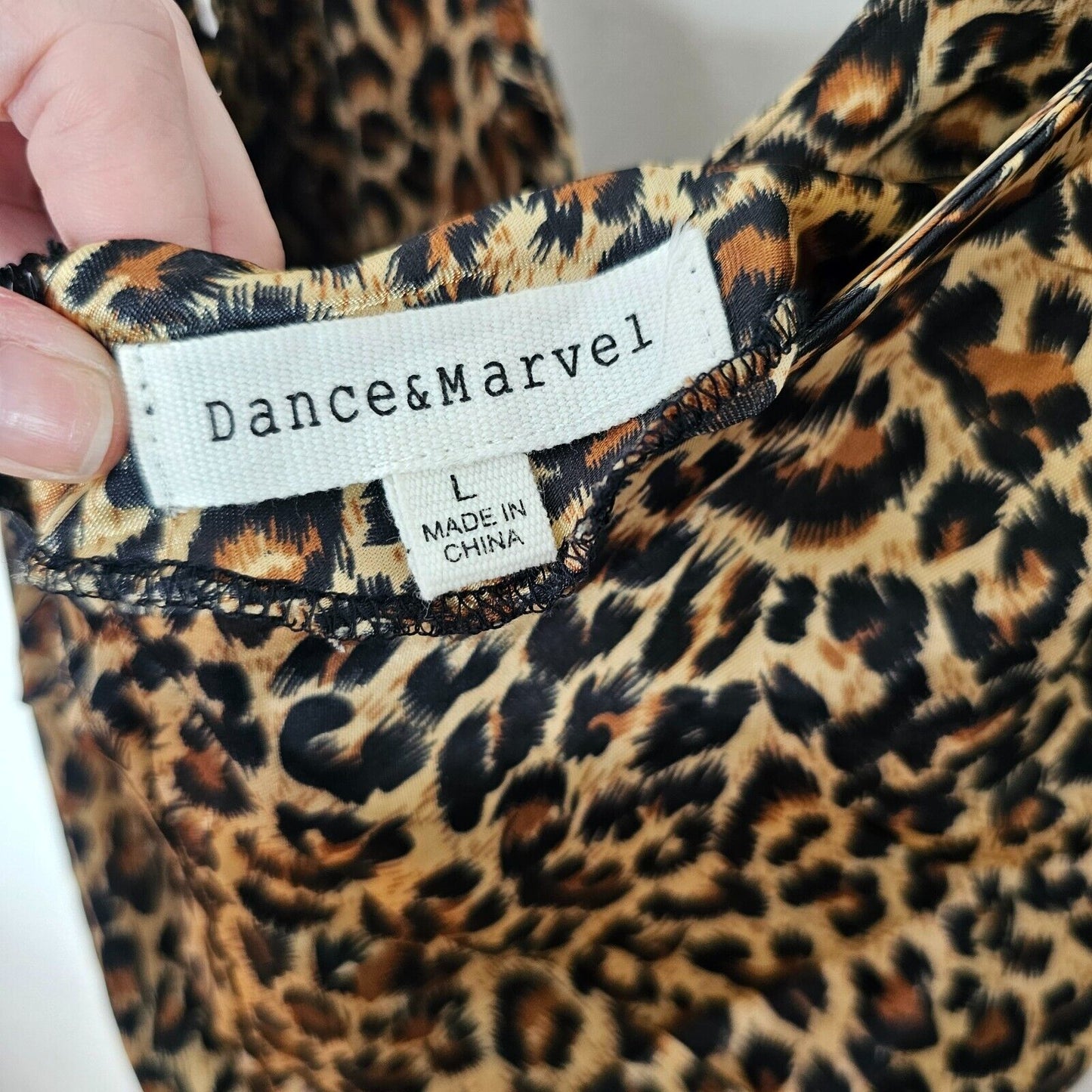 Dance & Marvel Tan Black Satin Cheetah Print V-Neck Front Slit Midi Dress L