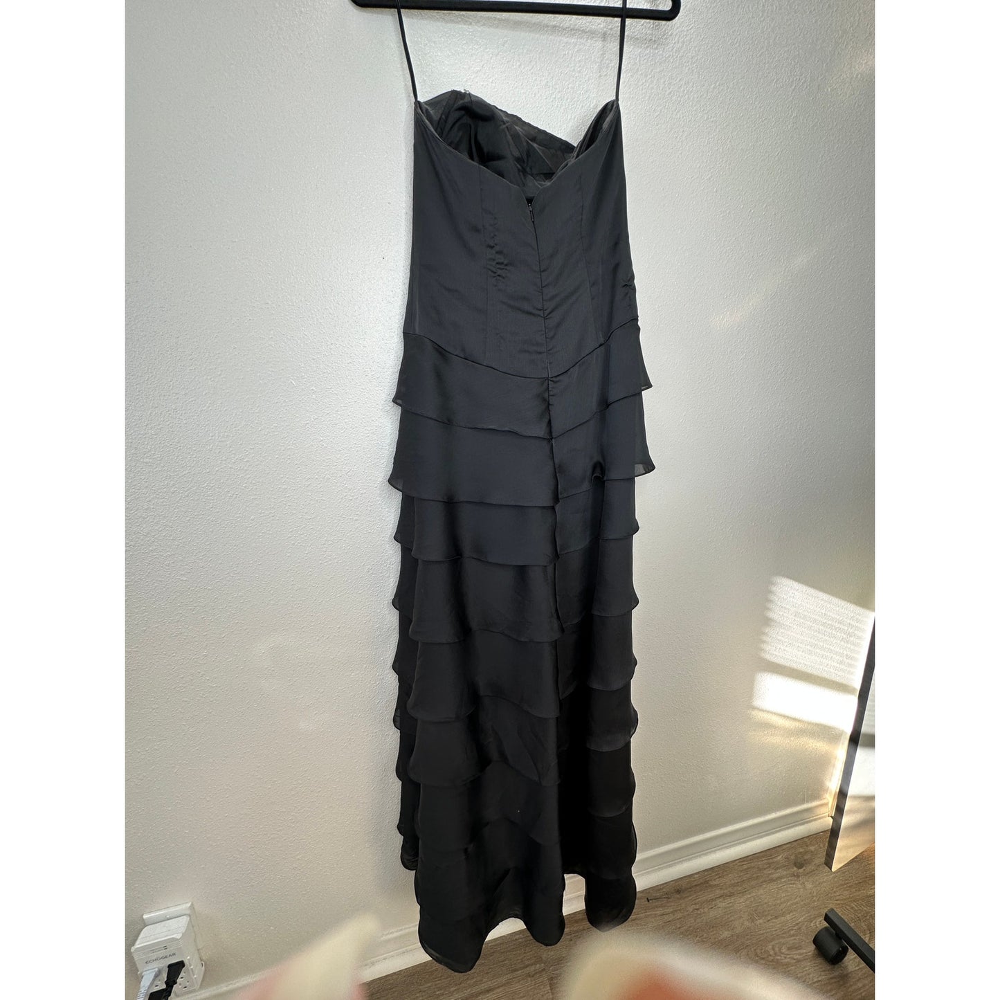 Lazaro Black Sleeveless Corset Boning Tiered Maxi Dress 10