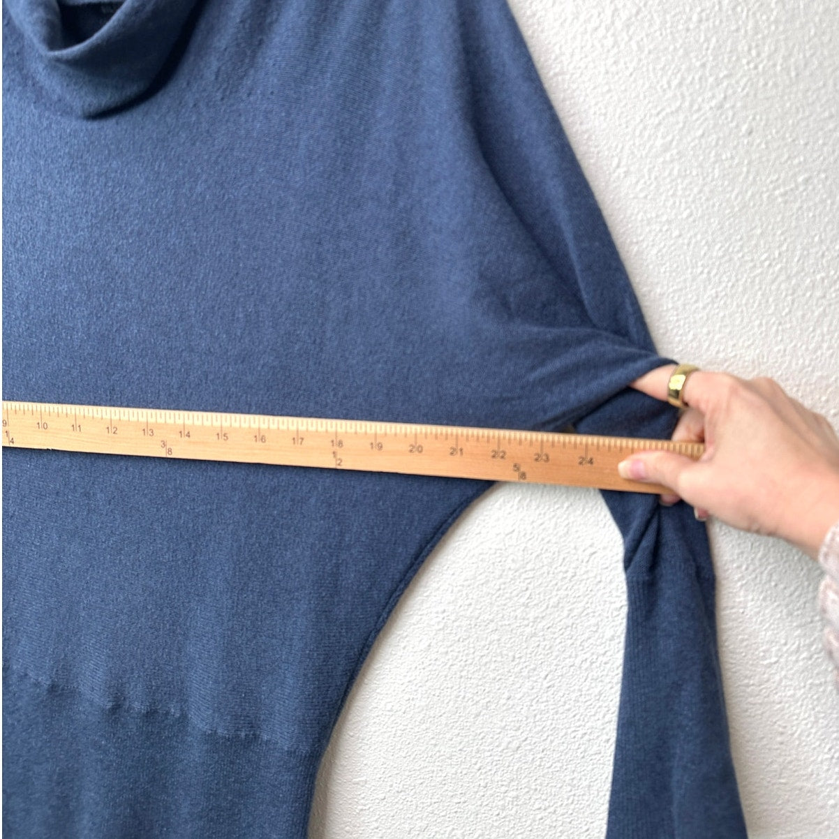 Eileen Fisher Sweater Blue M Cowl Neck Cashmere Blend