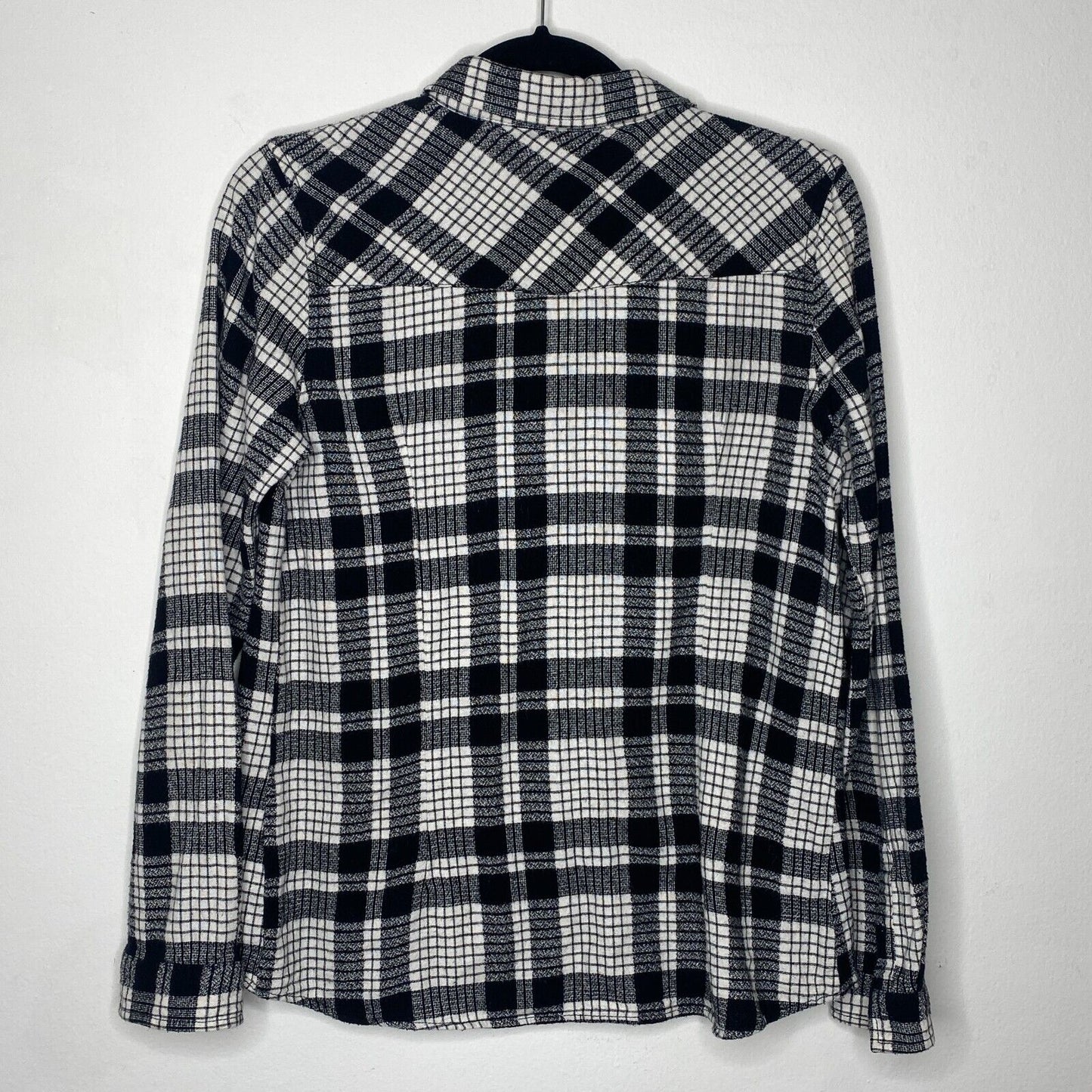 Lovestitch Long Sleeve Pocketed Black White Plaid Button Up Flannel Shirt S