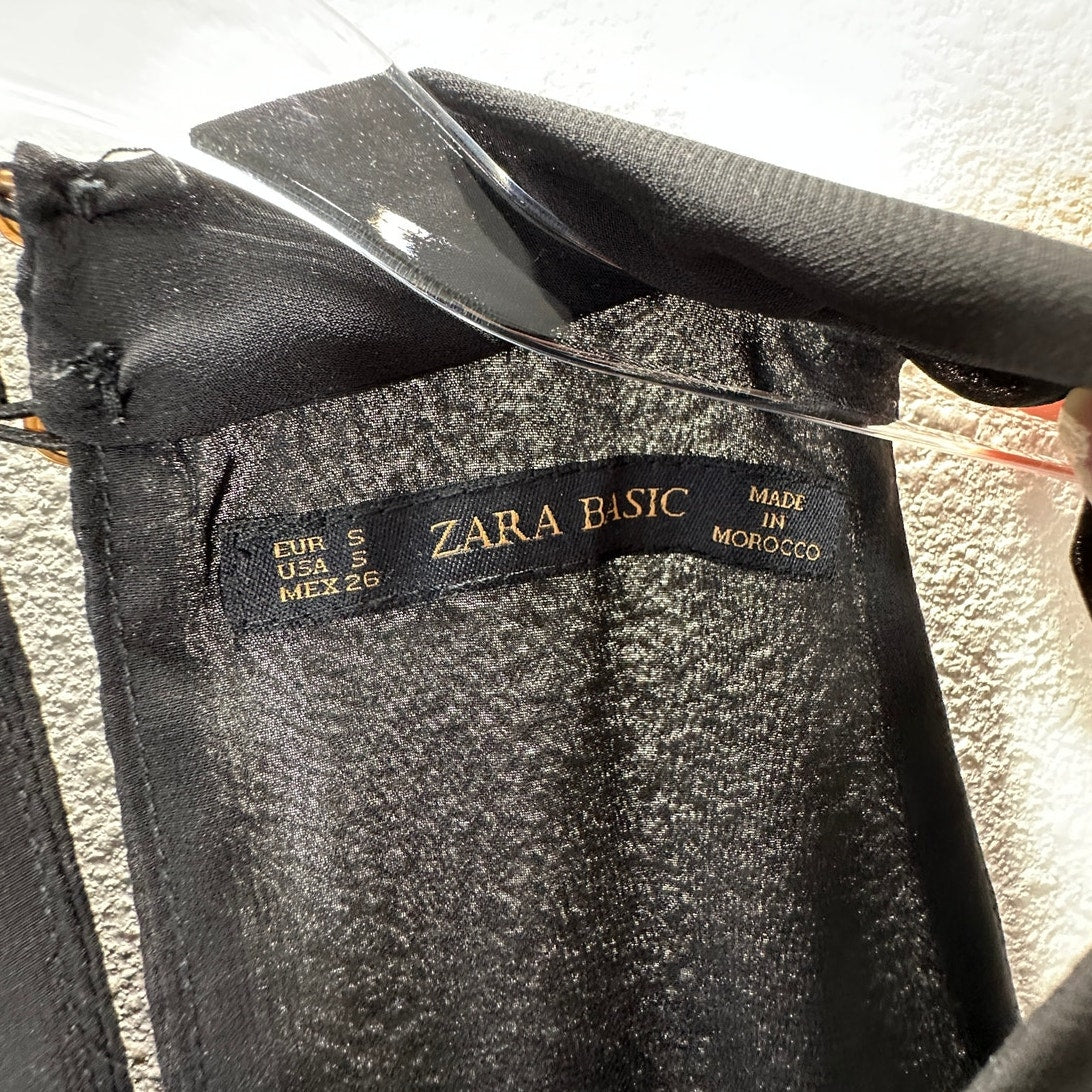 Zara Basic Black Sheer Mesh High Neck Sleeveless Keyhole Back Romper S