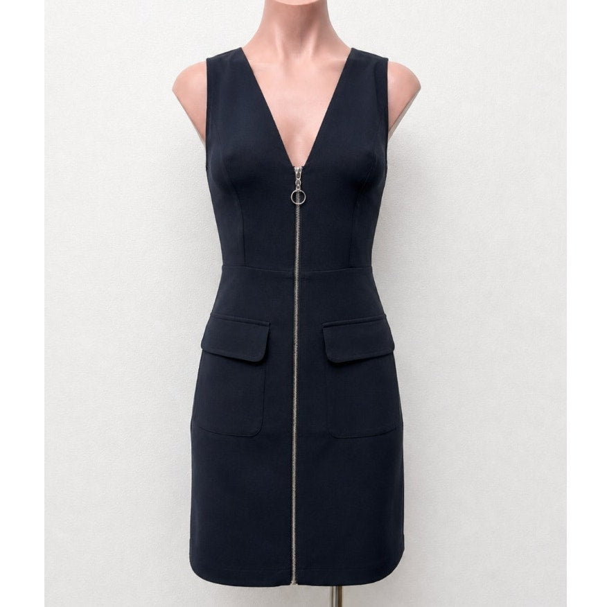 Topshop Black VNeck Front Zip Sleeveless Utility Pocket Dress 6