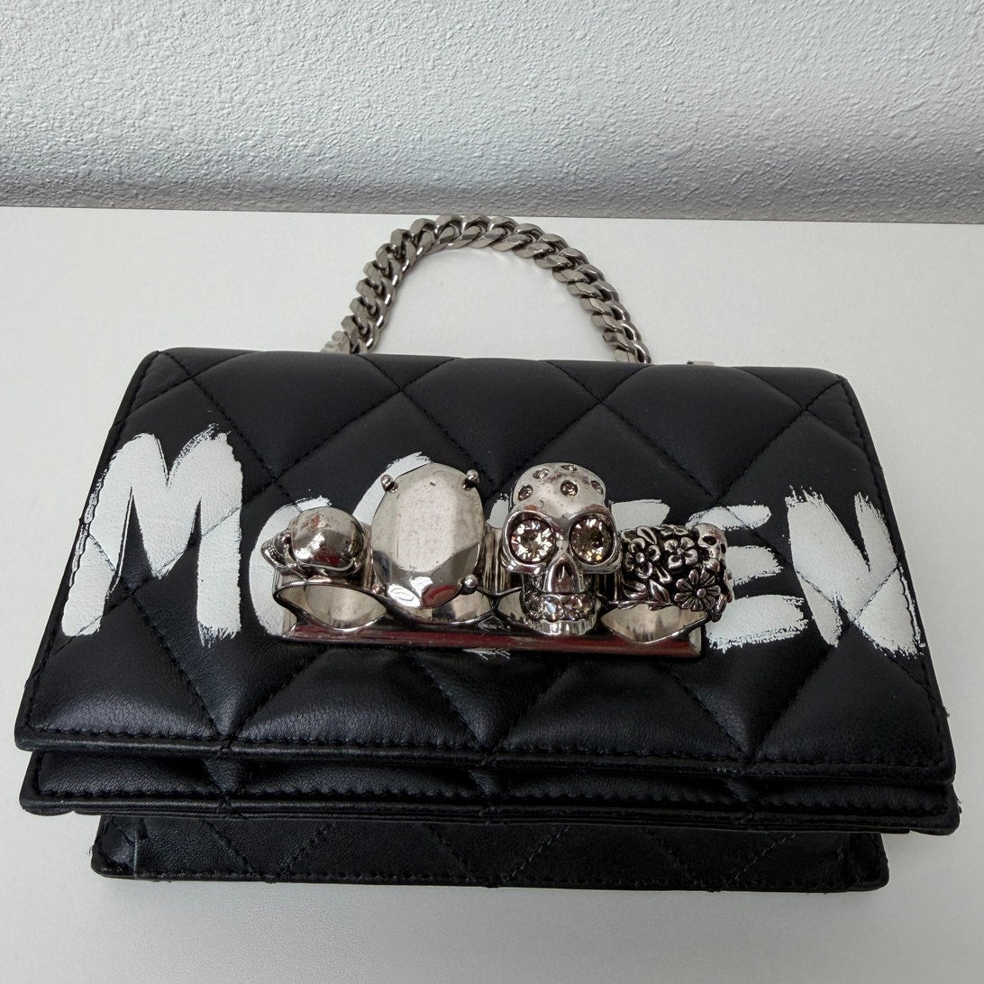 Alexander McQueen Mini Jewelled Satchel Graffiti Skull Crossbody Bag