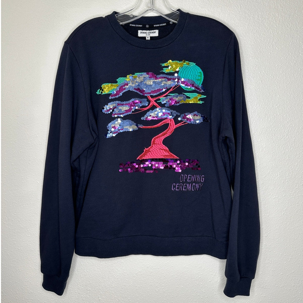 Opening Ceremony Navy Bonsai Multicolored Embroidered Long Sleeve Sweatshirt M