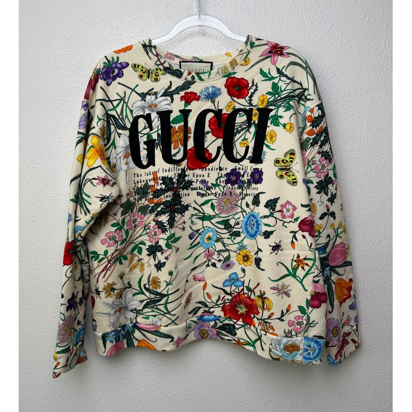 Gucci Flora Print Oversized Crewneck Sweatshirt Cream Women M