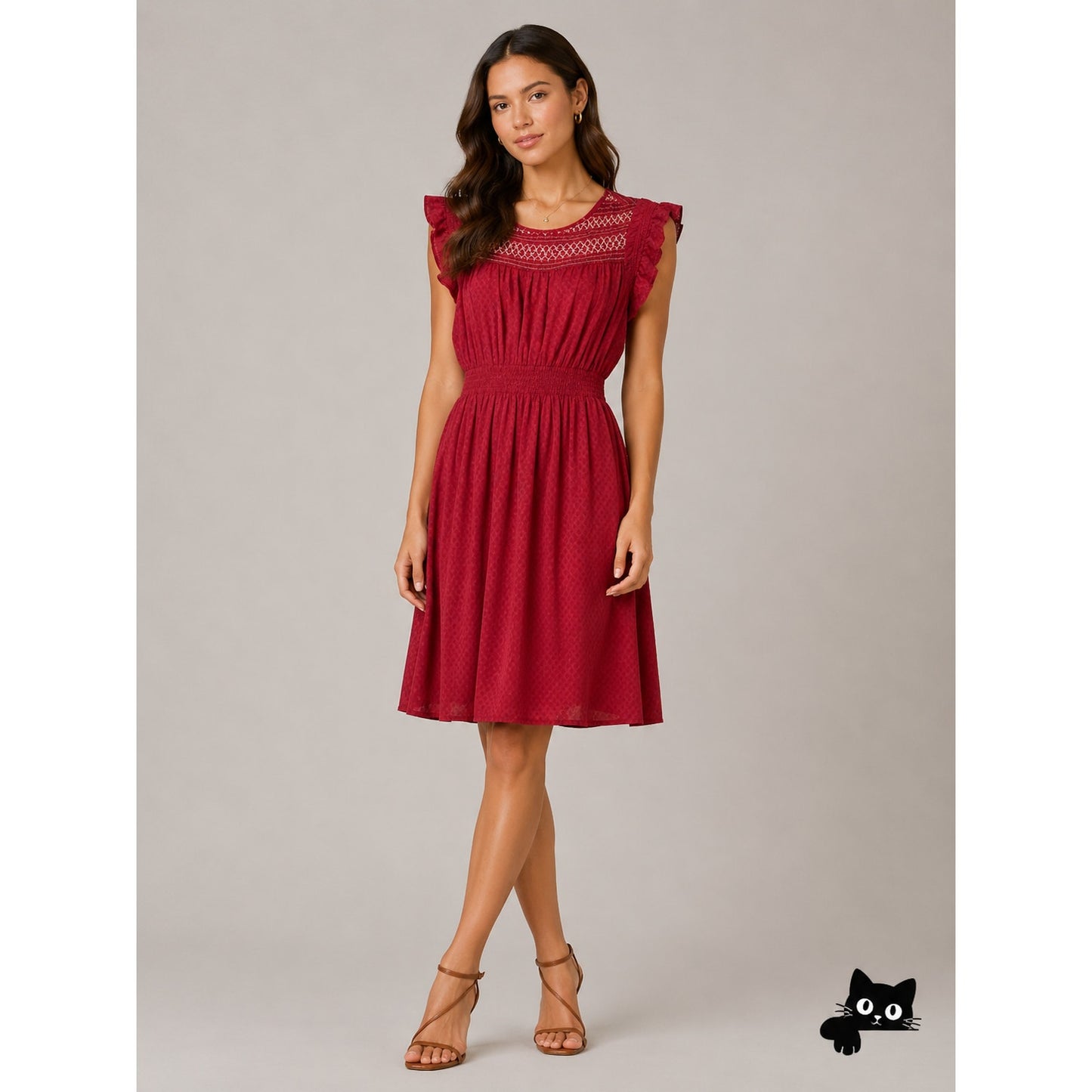 Anthropologie Dolan Red Left Coast Tansy Smocked Midi Ruffle-Shoulder Dress XS