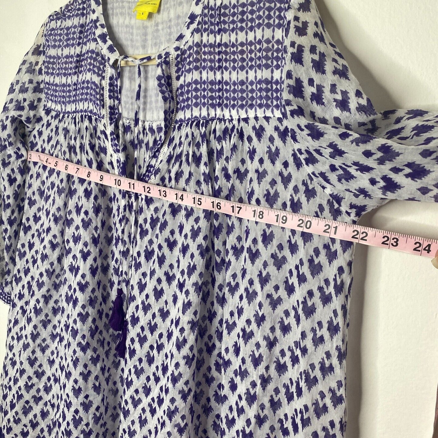 Roberta Roller Rabbit White Purple Sheer Serafina Pom Pom Tunic Top Tie Tassels