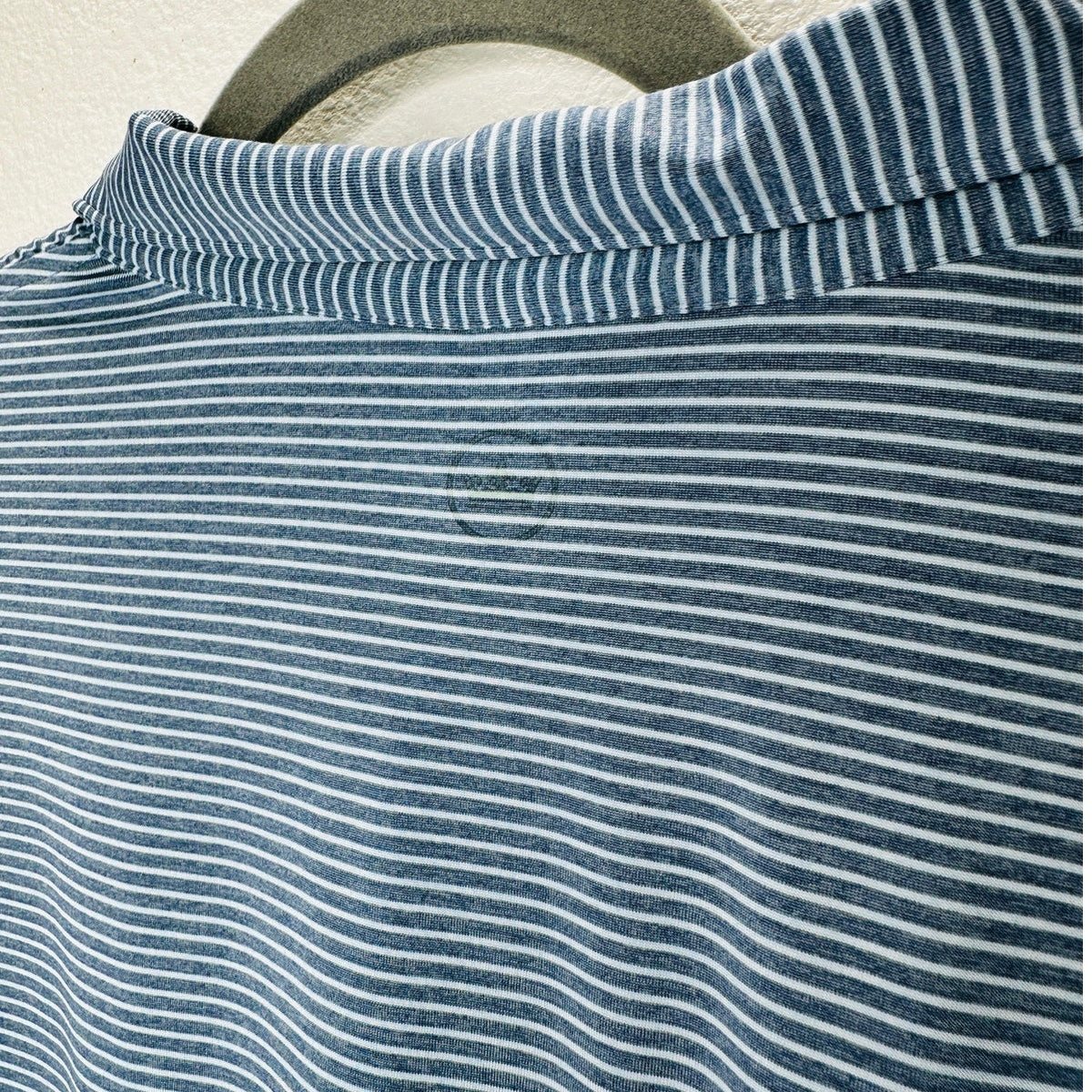 Peter Millar Light Blue & Blue Jean Stripe Short Sleeve Golf Shirt L