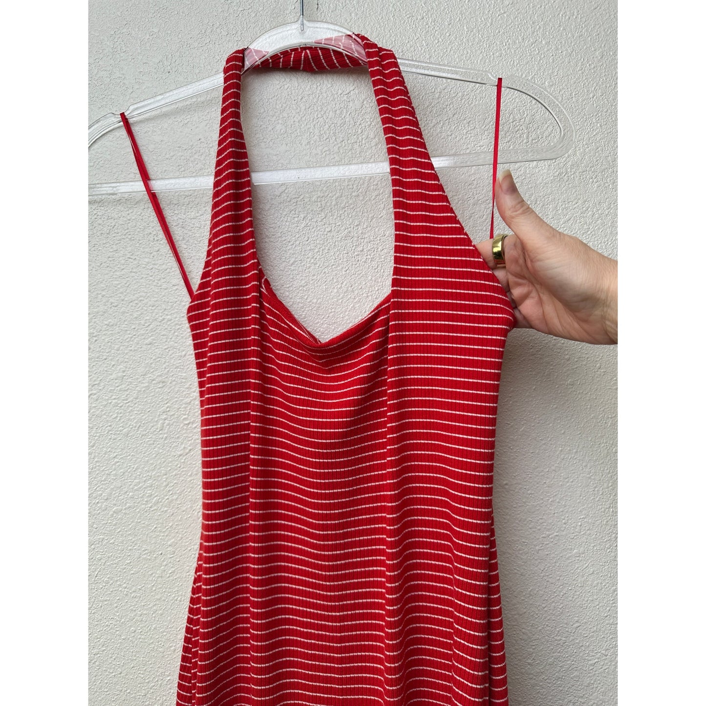 L Space Halter Mini Dress Red White Striped Ribbed Bodycon S