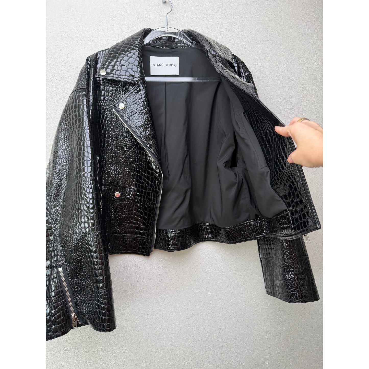 Stand Studio Imani Womens US 8 Black Croc Moto Jacket