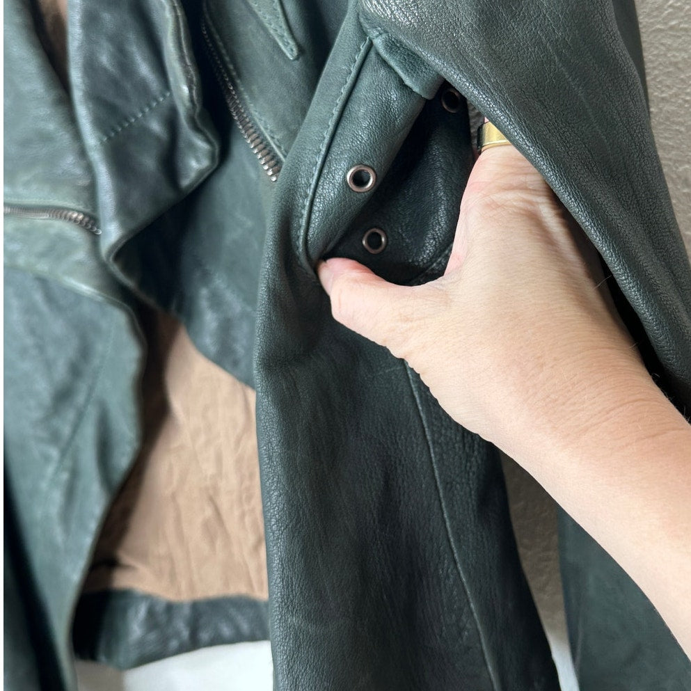 Andrew Marc Olive Green Diagonal Front Zip Leather Moto Jacket XS