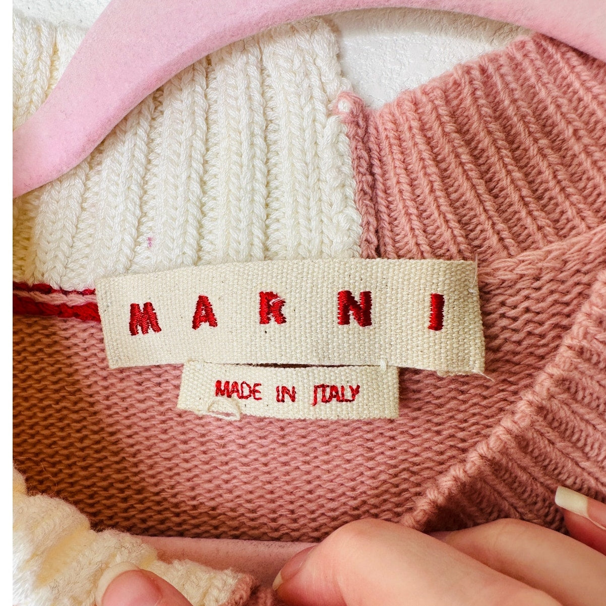 Marni Pink Cream Red Asymmetrical Neck & Hem Long Sleeve Sweater 46 / 10